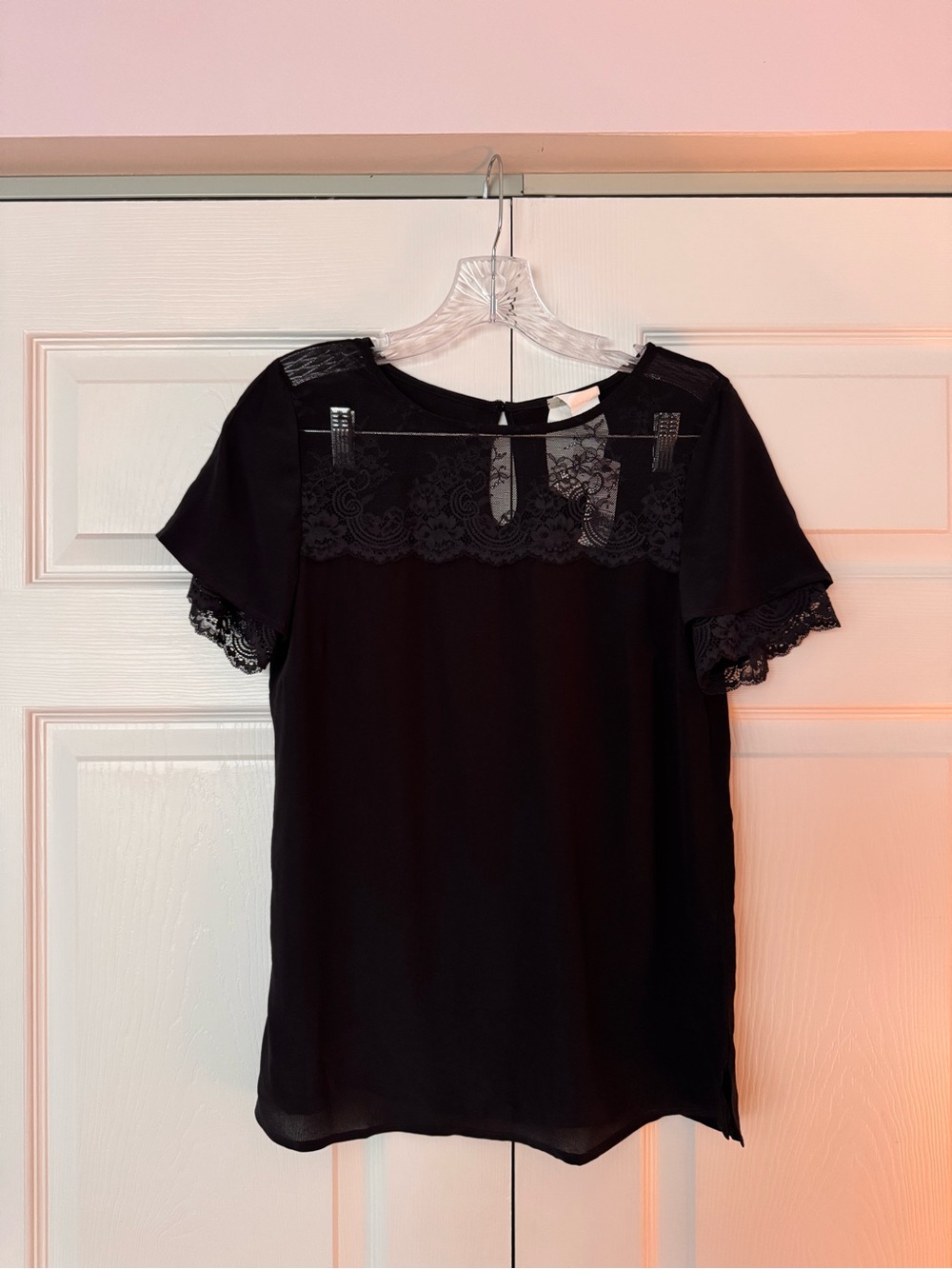 Intimissimi Black Lace Silk Yoke Short Sleeve Women's Top